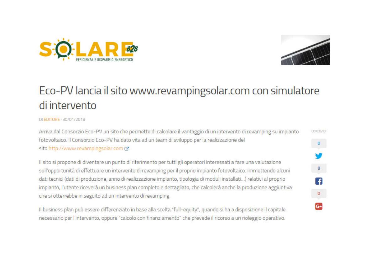 Eco-PV lancia il sito www.revampingsolar.com con simulatore di intervento