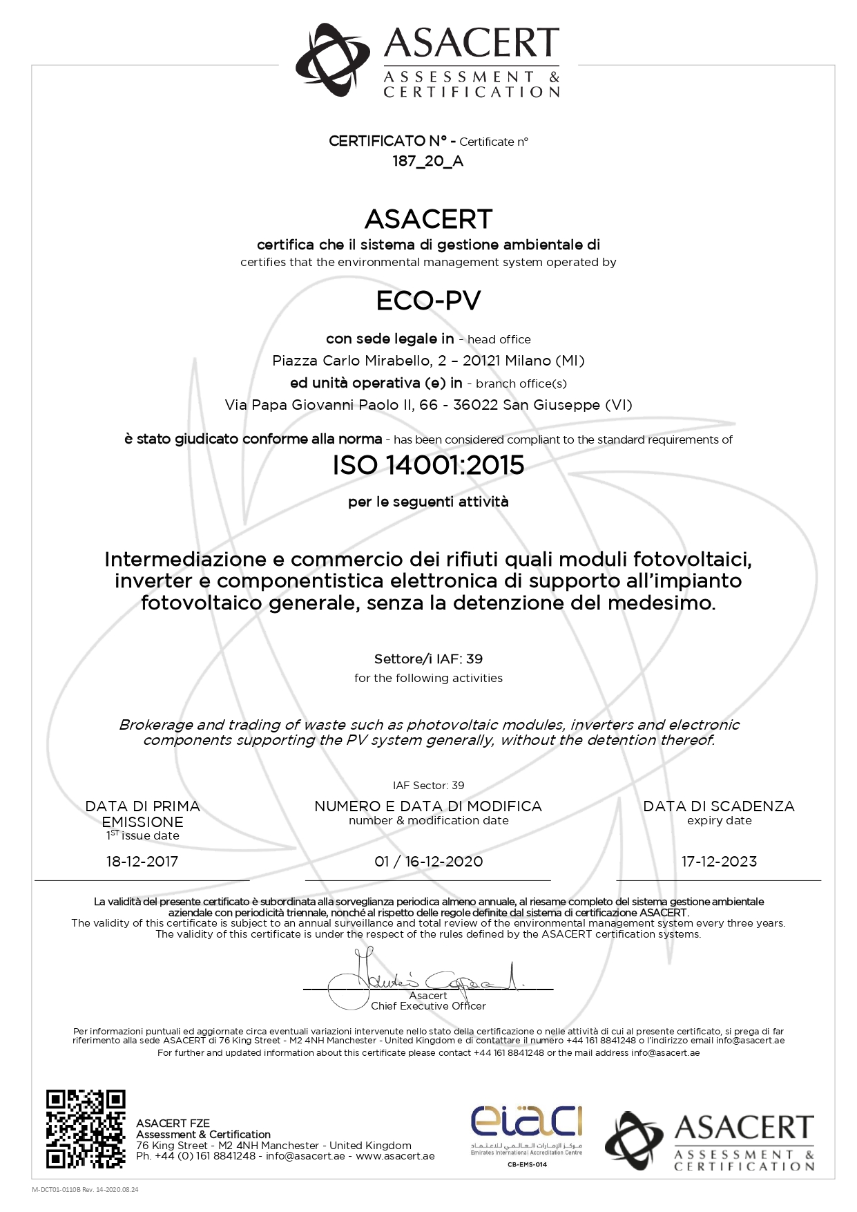 Certificazione ISO 14001:2015