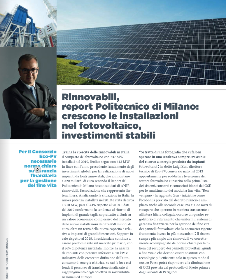 Rinnovabili, report politecnico di Milano - La nuova ecologia