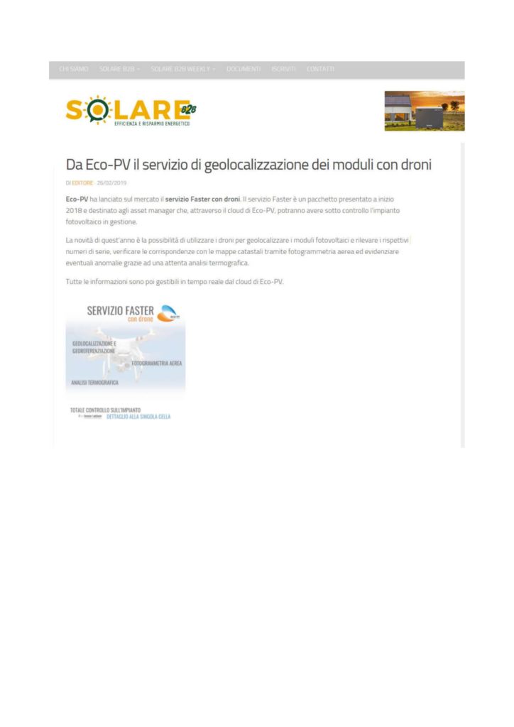 Da Eco-PV il servizio di geolocalizzazione dei moduli con droni